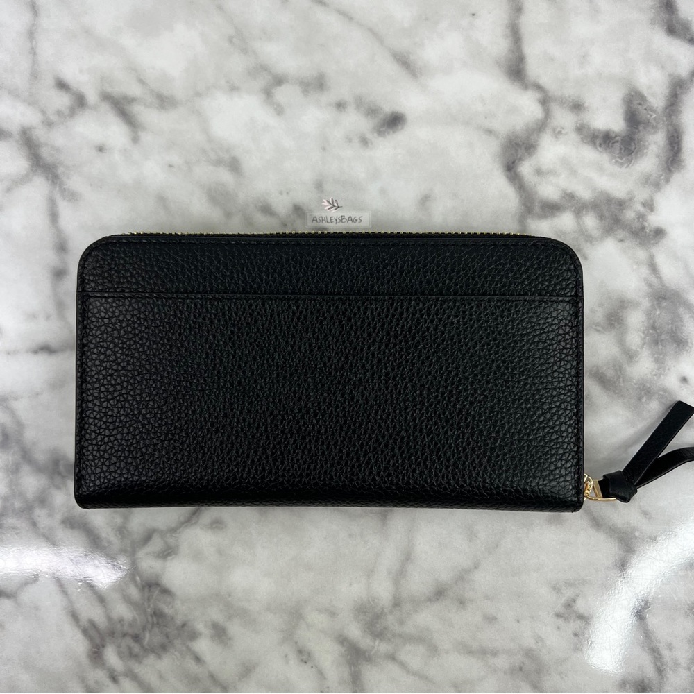 Tory Burch Black Pebbled Leather Zip Wallet with Card Holder and Gold Chain - Picture 4 of 12